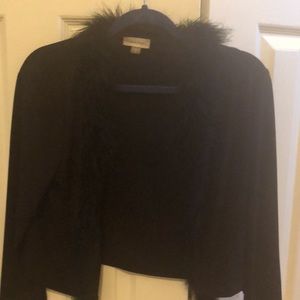 Calvin Klein black feather trim shrug cardigan